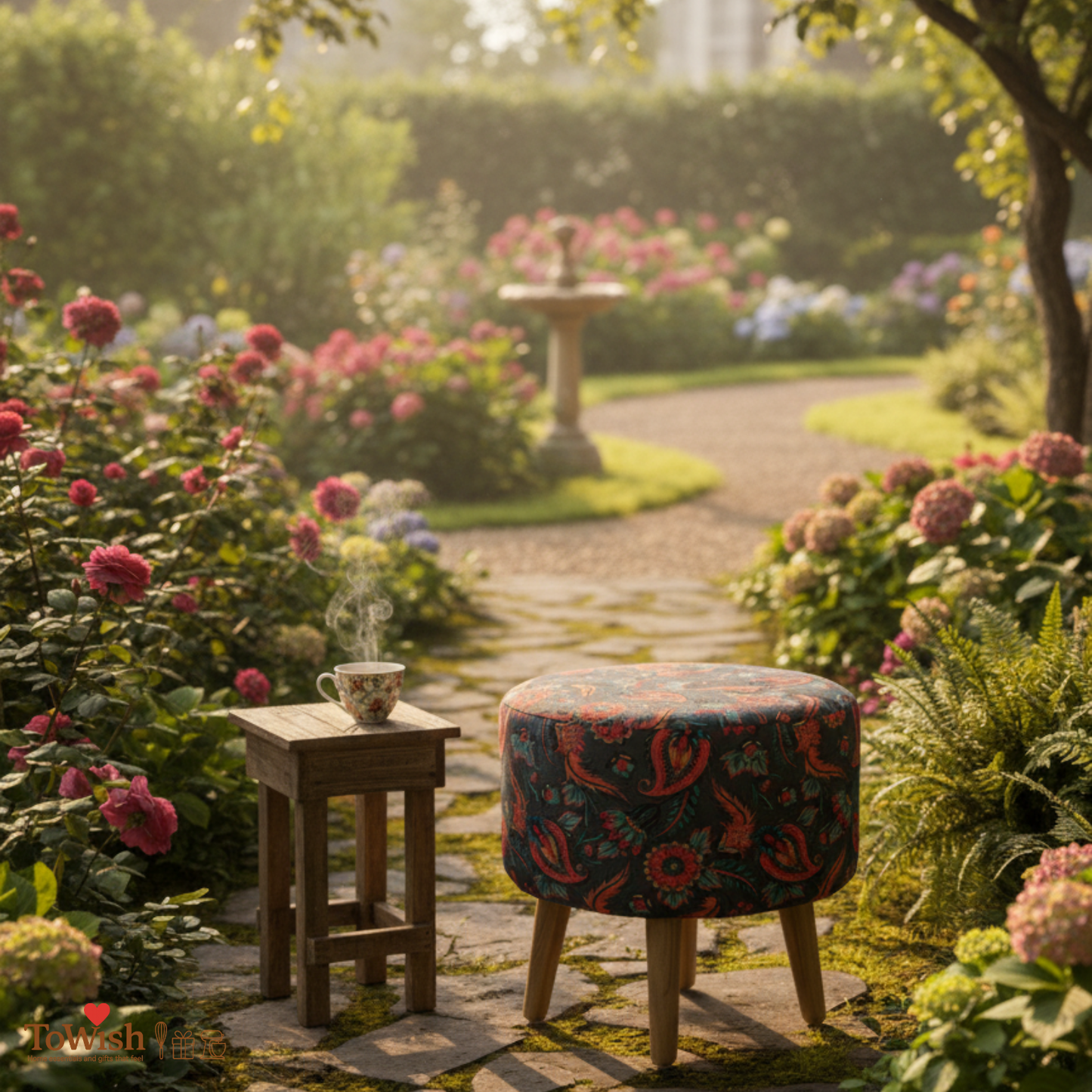 Warli Ottoman Stool - Printed (Height-16" Inch x Diameter-16" Inch), Premium Quality