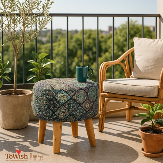 Warli Ottoman Stool - Printed (Height-16" Inch x Diameter-16" Inch), Premium Quality