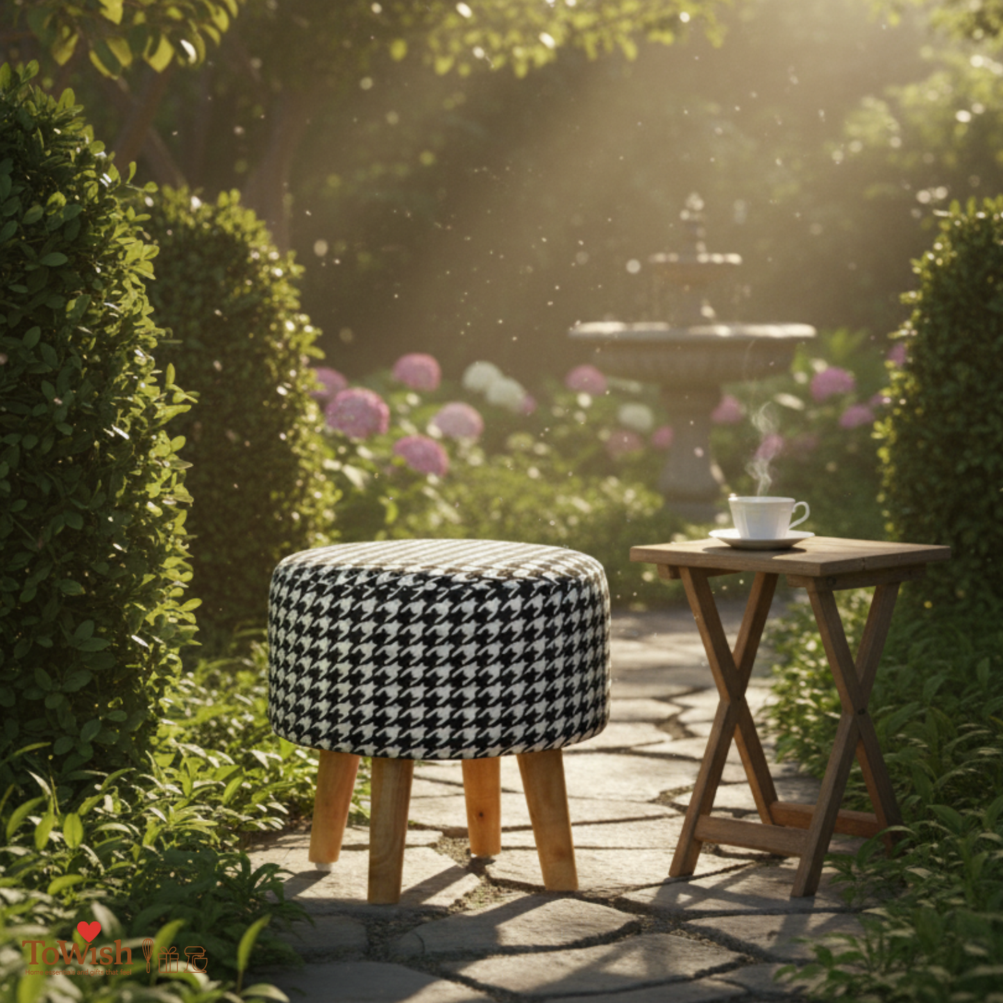 Warli Ottoman Stool - Printed (Height-16" Inch x Diameter-16" Inch), Premium Quality