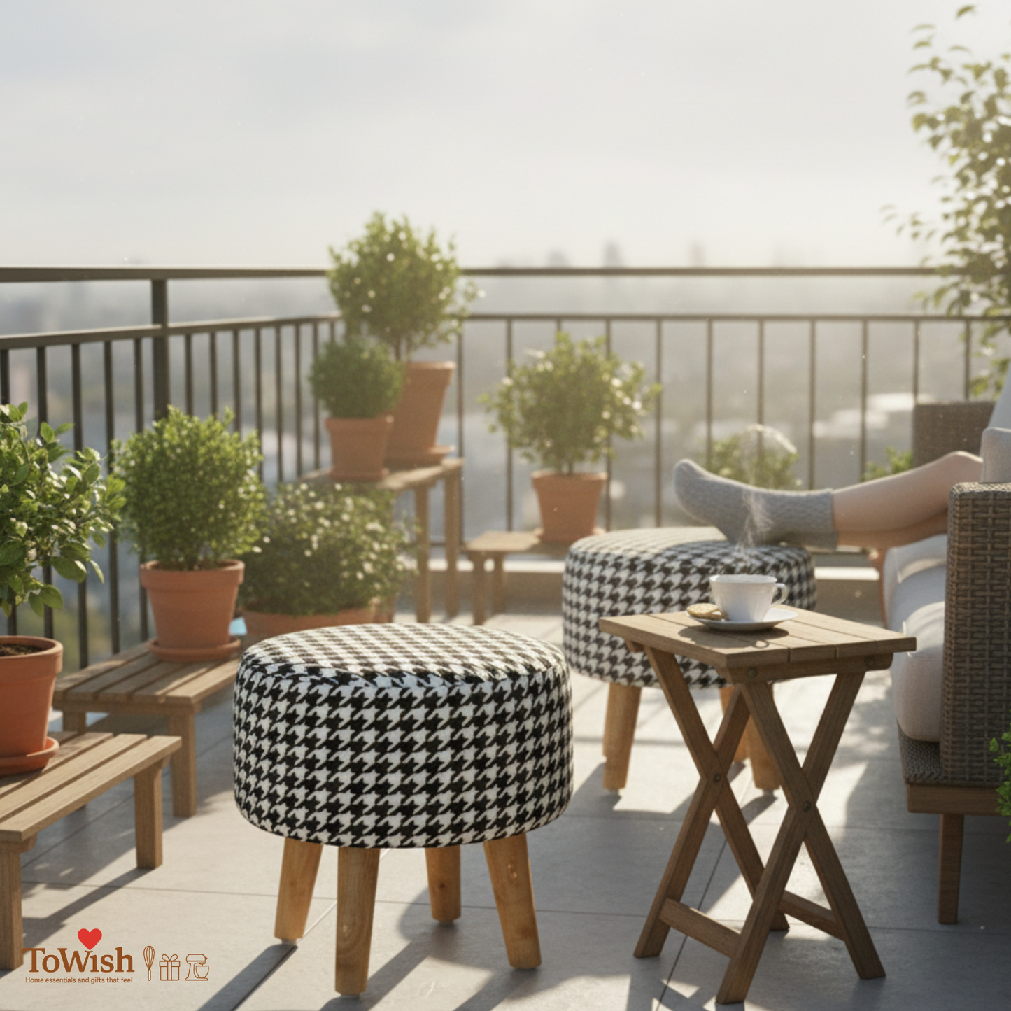 Warli Ottoman Stool - Printed (Height-16" Inch x Diameter-16" Inch), Premium Quality