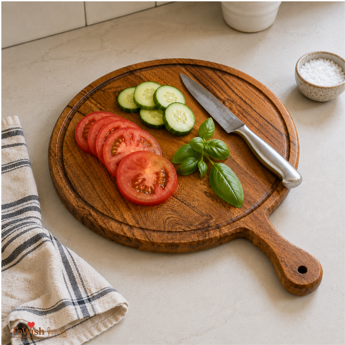 ToWish Round Paddle Chopping Board – Premium Acacia Wood