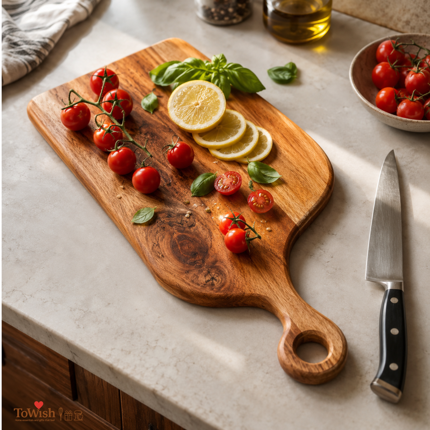 Premium Acacia Wood Paddle Chopping Board with Handle