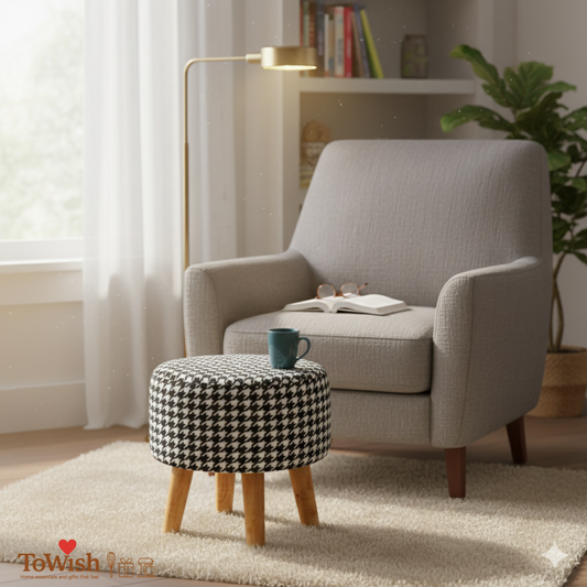 Warli Ottoman Stool - Printed (Height-16" Inch x Diameter-16" Inch), Premium Quality