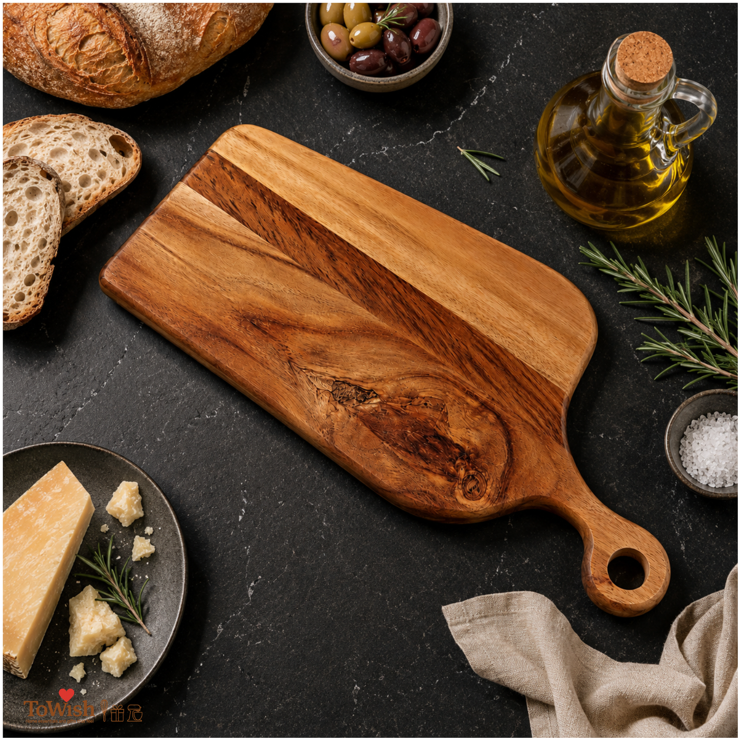 Premium Acacia Wood Paddle Chopping Board with Handle