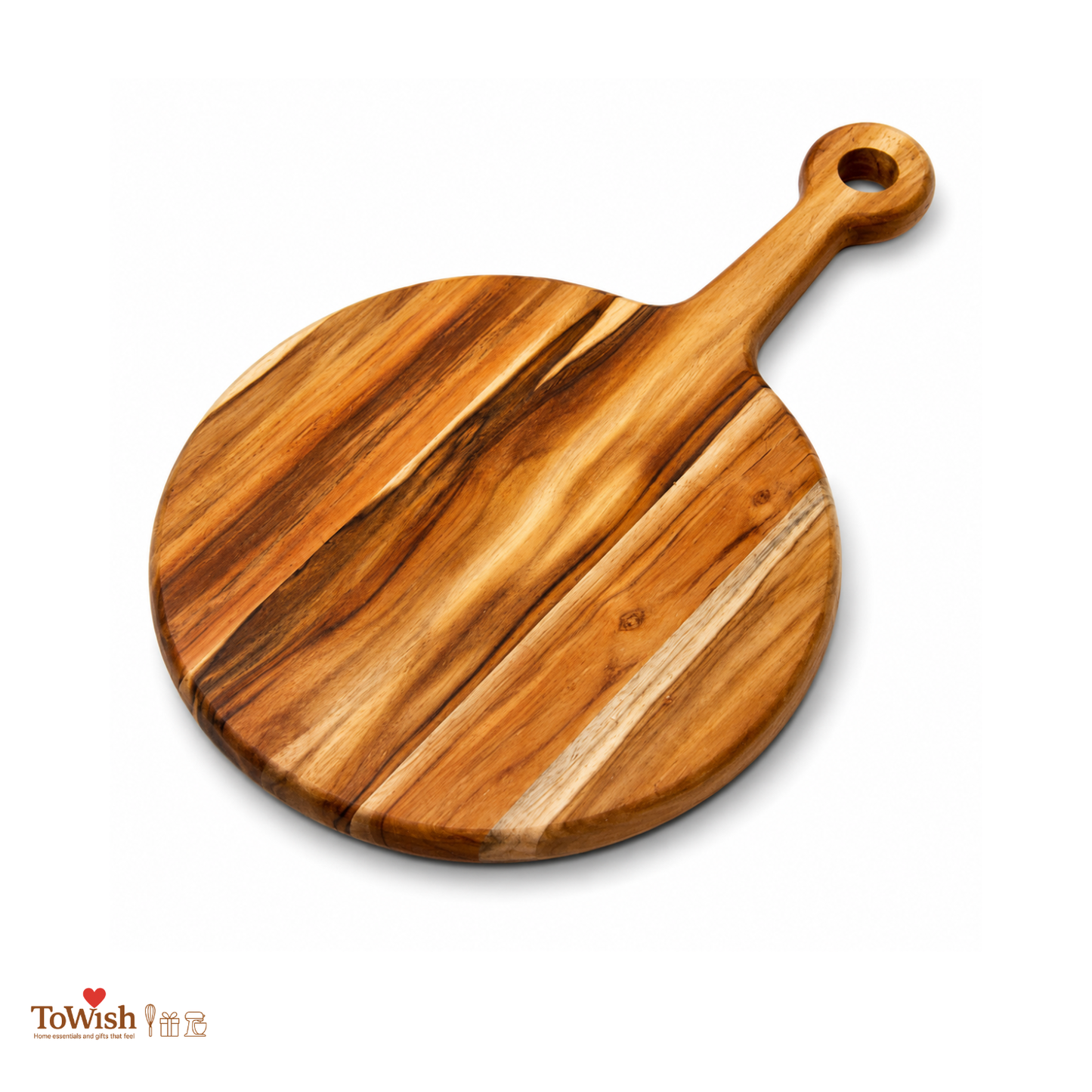 Premium Round Acacia Wood Chopping Board with Handle