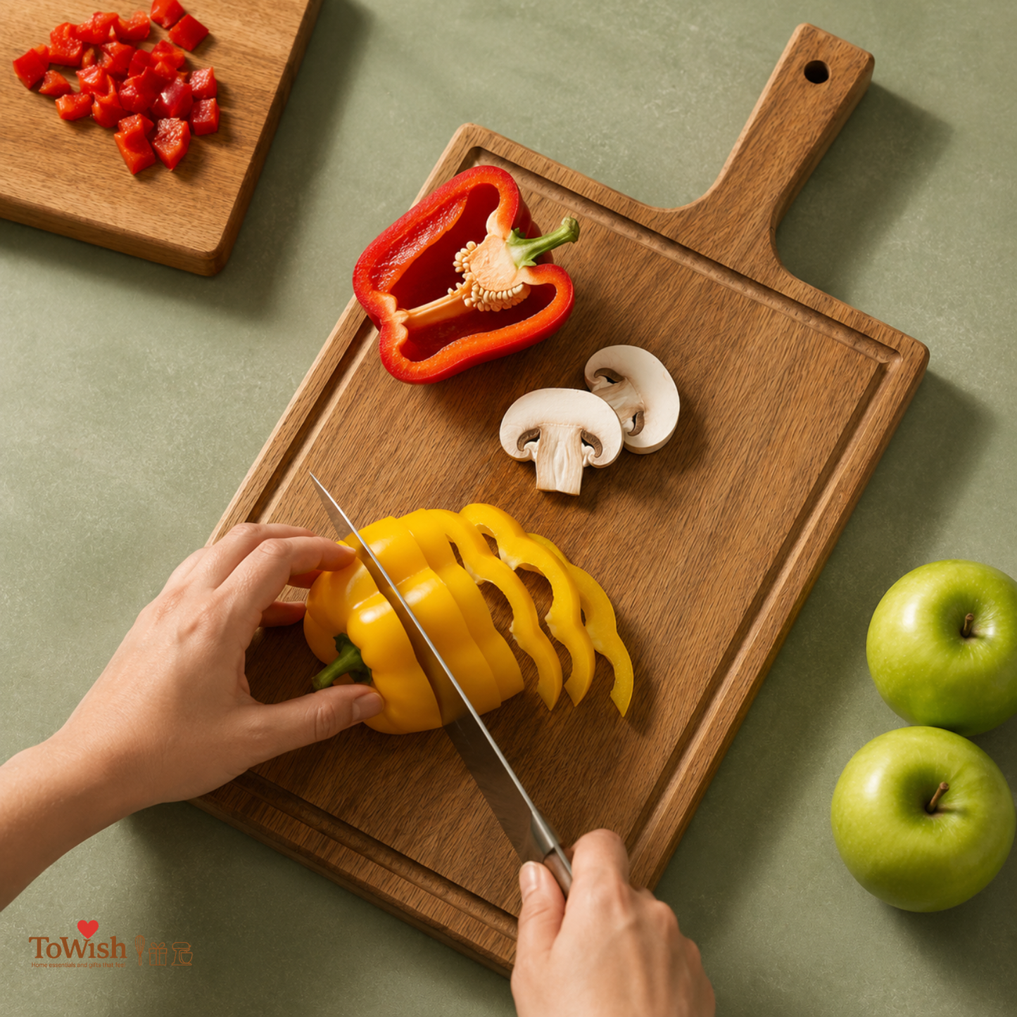 Acacia Wood Chopping Board with Handle & Juice Groove | Natural Grain Cutting & Serving Board | 16.5 × 7.8 Inch
