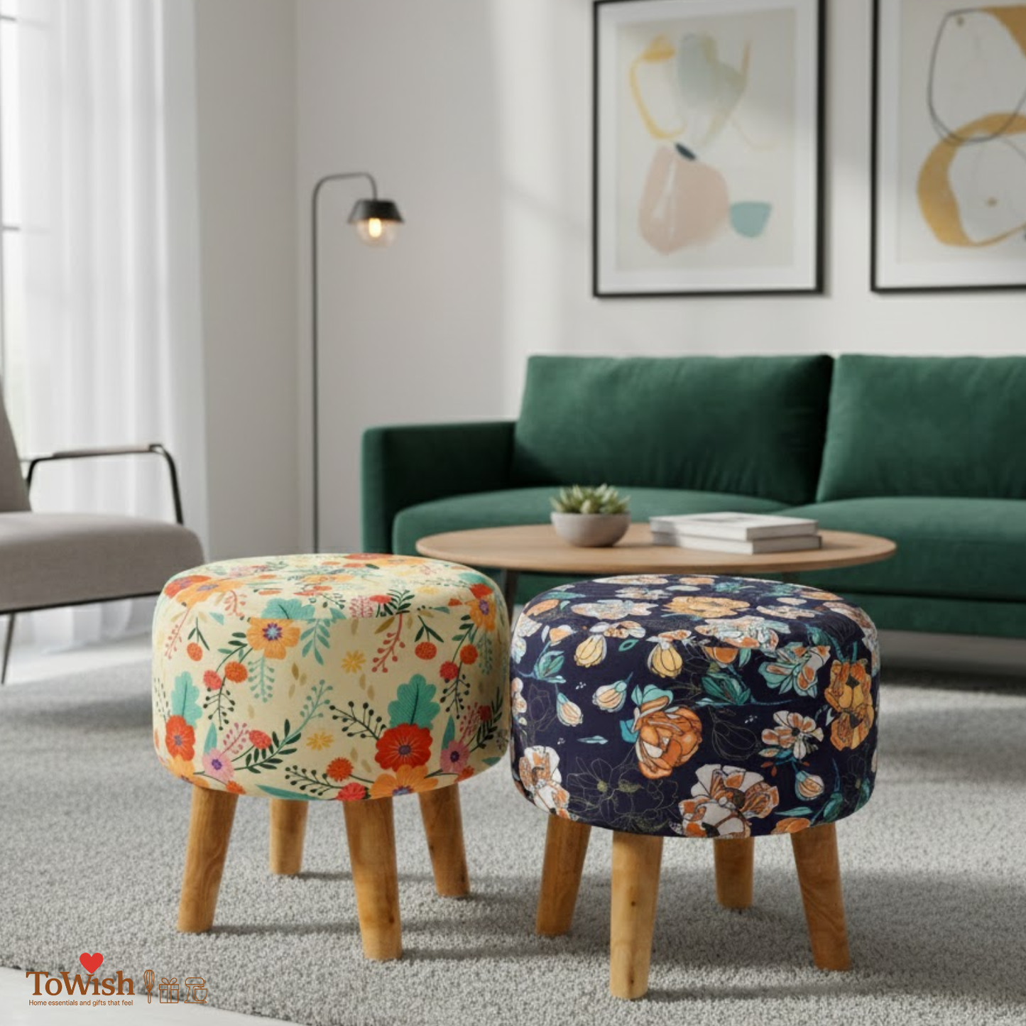 Warli Ottoman Stool - Set of 2 (Height-16" Inch x Diameter-16" Inch), Premium Quality