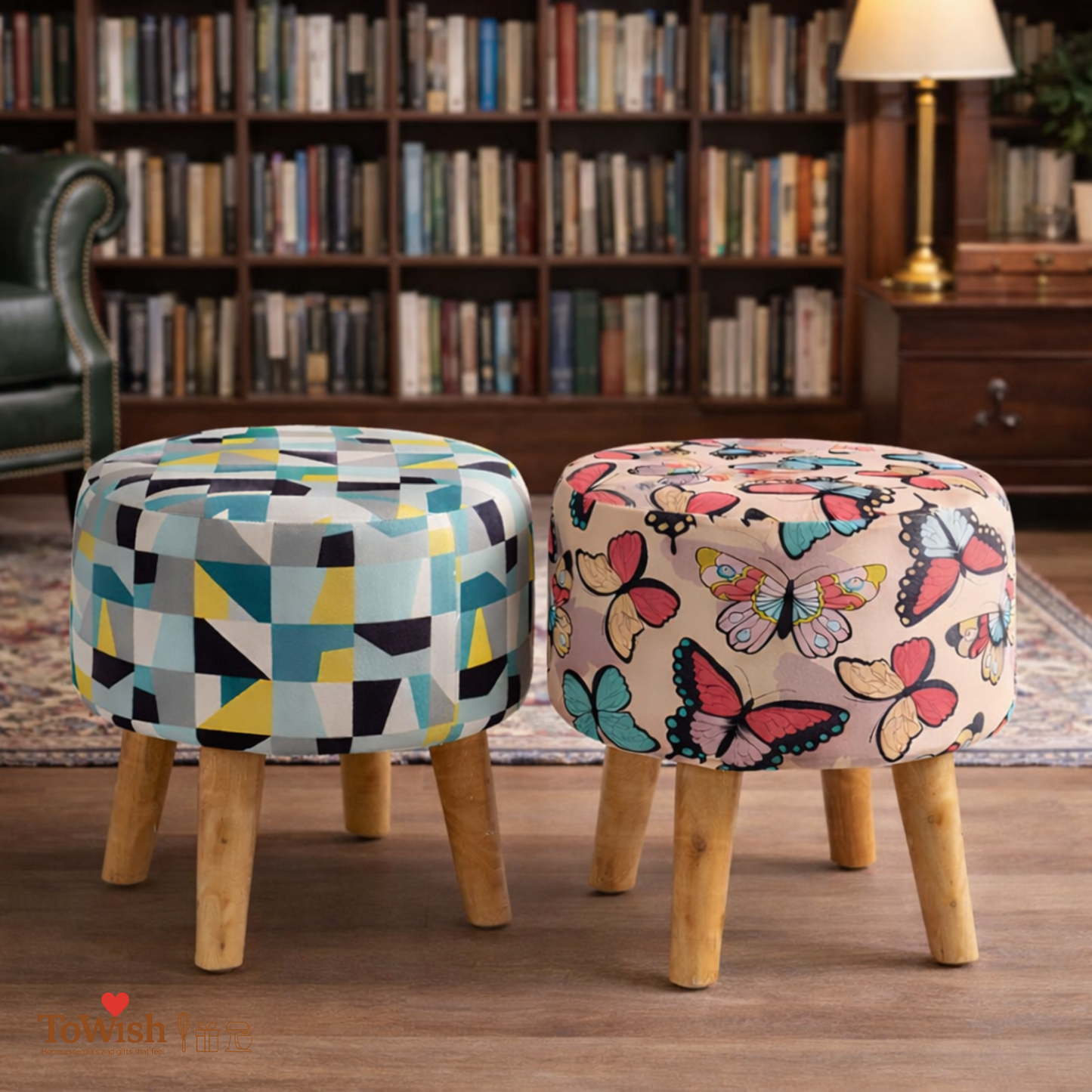 Warli Ottoman Stool - Set of 2 (Height-16" Inch x Diameter-16" Inch), Premium Quality