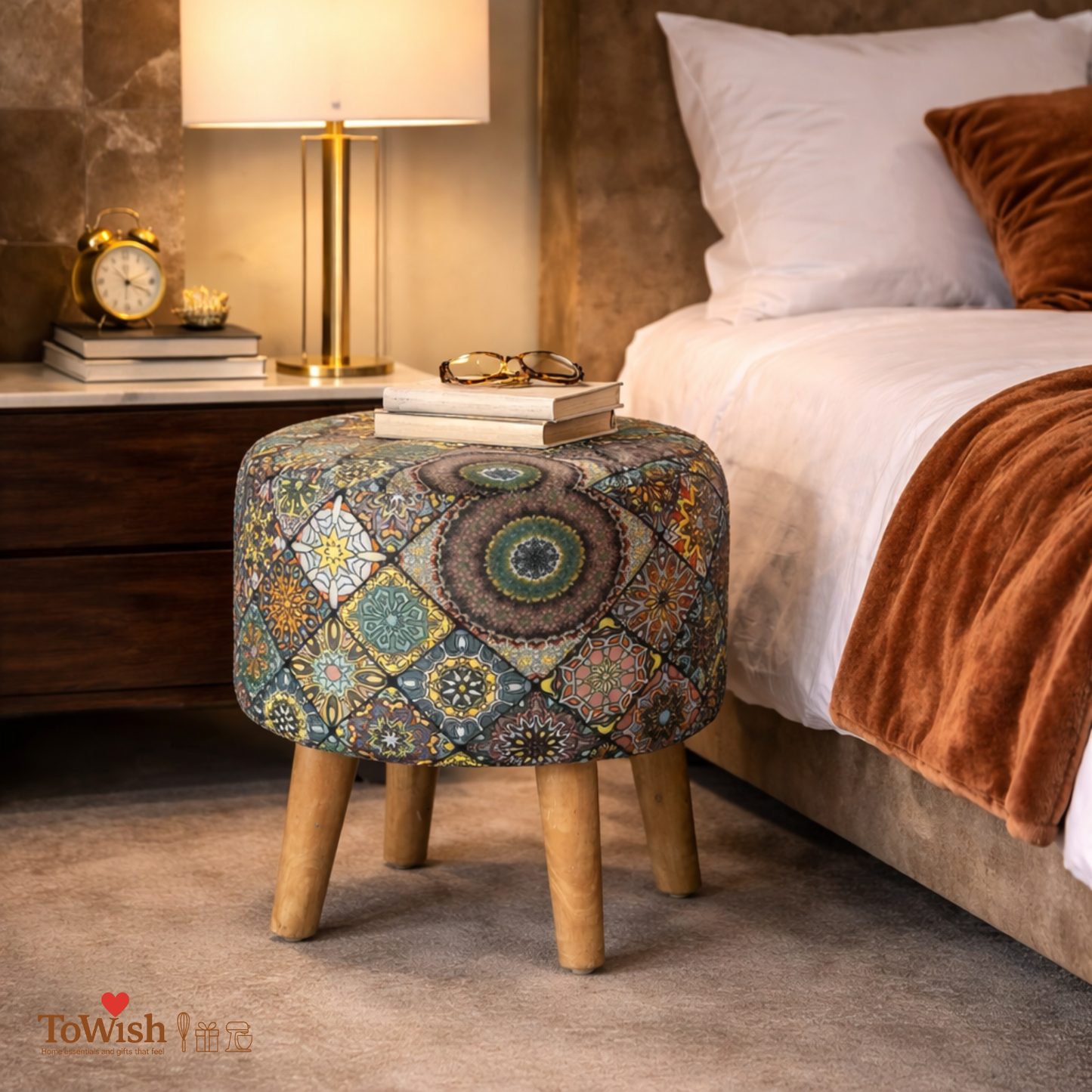 Warli Ottoman Stool - Set of 2 (Height-16" Inch x Diameter-16" Inch), Premium Quality