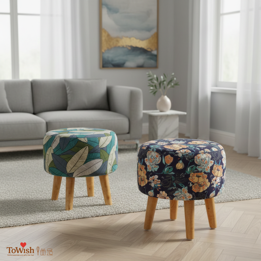 Warli Ottoman Stool - Set of 2 (Height-16" Inch x Diameter-16" Inch), Premium Quality