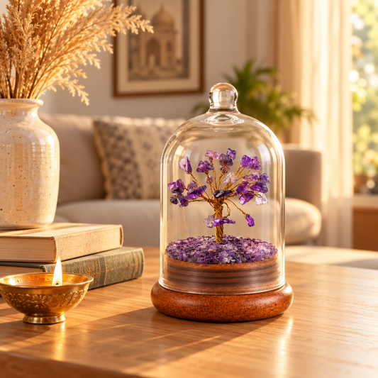 Amethyst Crystal Wish Tree with Glass Dome | Home Decor & Gift | Lab Certificate