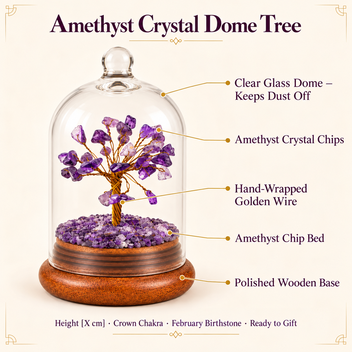 Amethyst Crystal Wish Tree with Glass Dome | Home Decor & Gift | Lab Certificate