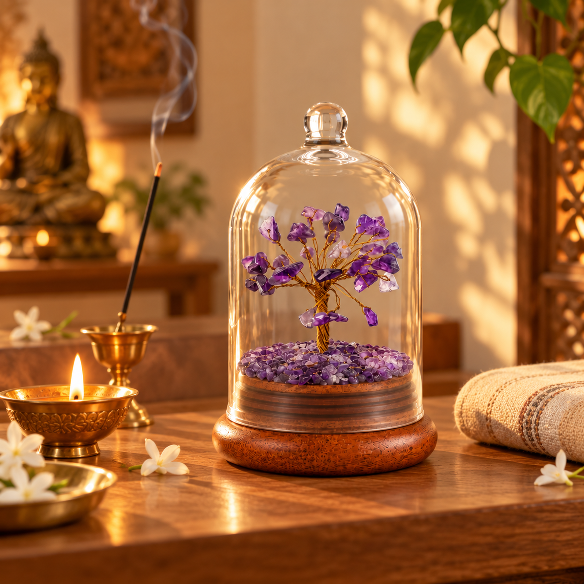 Amethyst Crystal Wish Tree with Glass Dome | Home Decor & Gift | Lab Certificate