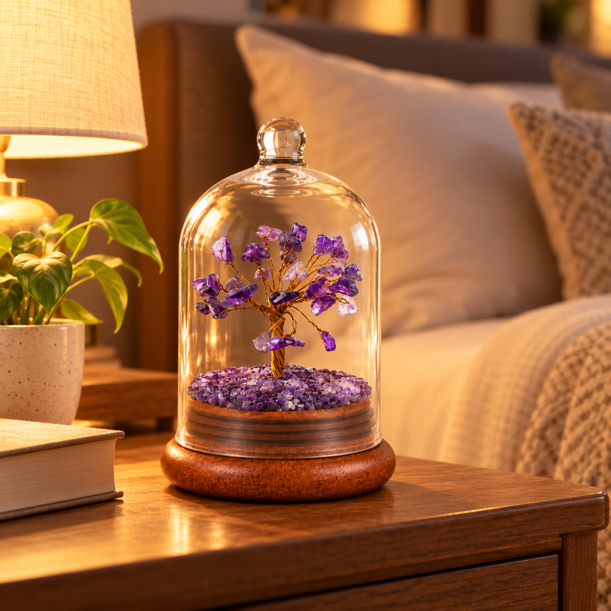Amethyst Crystal Wish Tree with Glass Dome | Home Decor & Gift | Lab Certificate