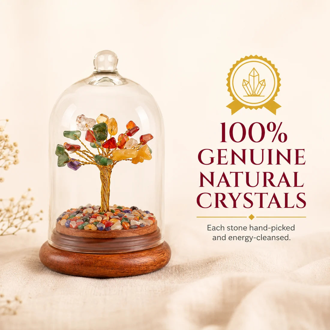 7 Chakra Crystal Wish Tree with Glass Dome | Home Decor & Gift | Lab Certificate