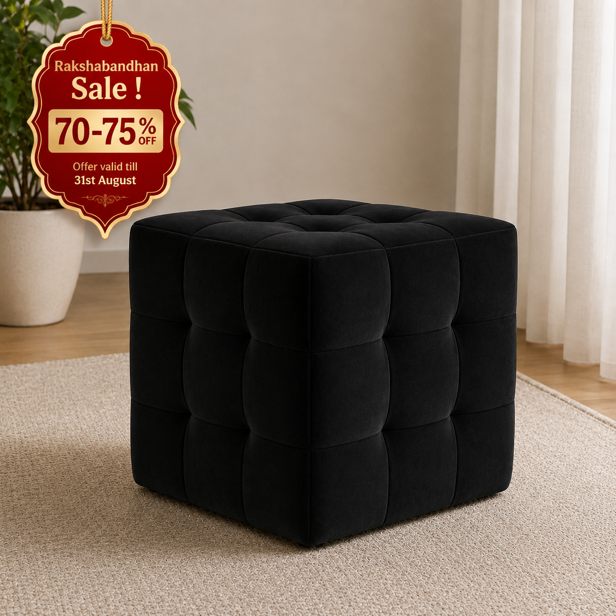 Charcoal Luxe Ottoman Stool - Premium Imported Holland Fabric