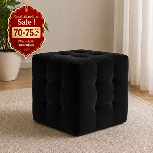 Charcoal Luxe Ottoman Stool - Premium Imported Holland Fabric