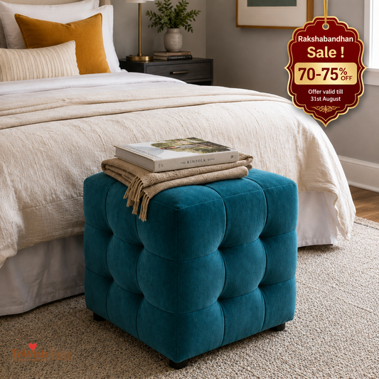 Beige Luxe Pouffe Ottoman Stool - Premium Imported Holland Fabric