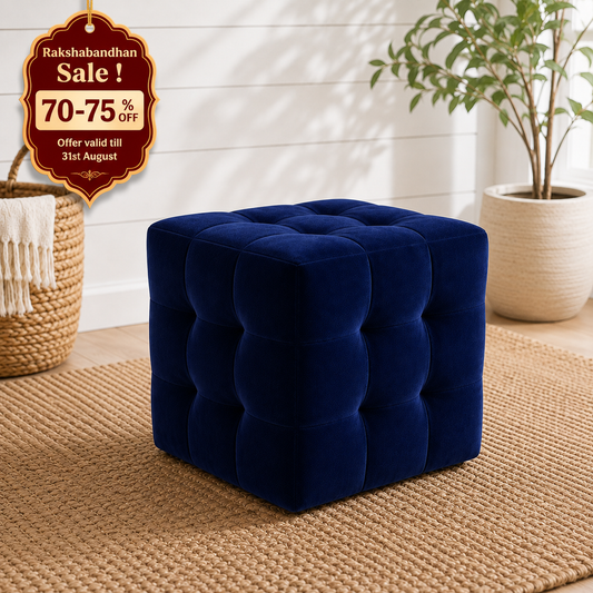 Azure Luxe Pouffe - Premium Imported Holland Fabric