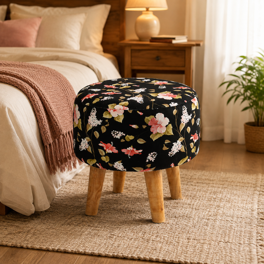 Midnight Bloom Ottoman — Handcrafted with Premium Print
