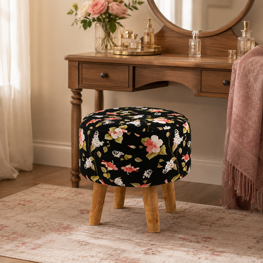 Midnight Bloom Ottoman — Handcrafted with Premium Print