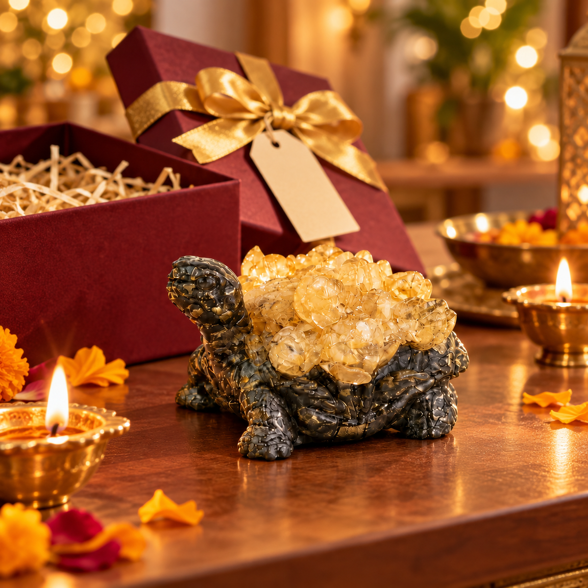Dhan Labh Citrine Tortoise | Vastu Prosperity & Positive Energy Idol | Lab Certificate