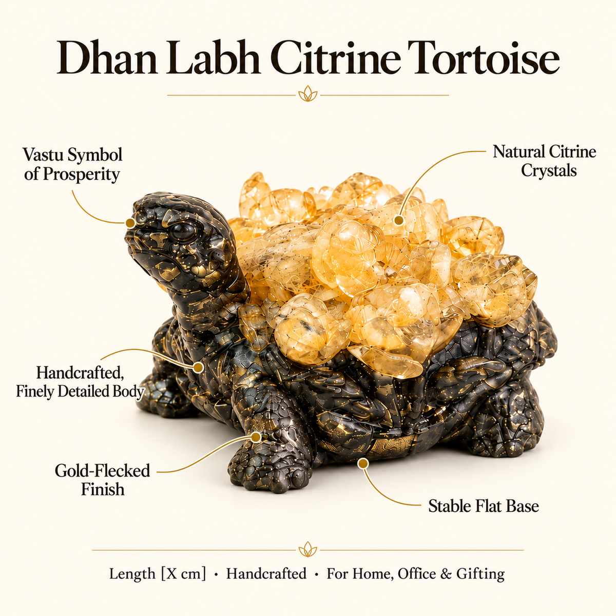 Dhan Labh Citrine Tortoise | Vastu Prosperity & Positive Energy Idol | Lab Certificate