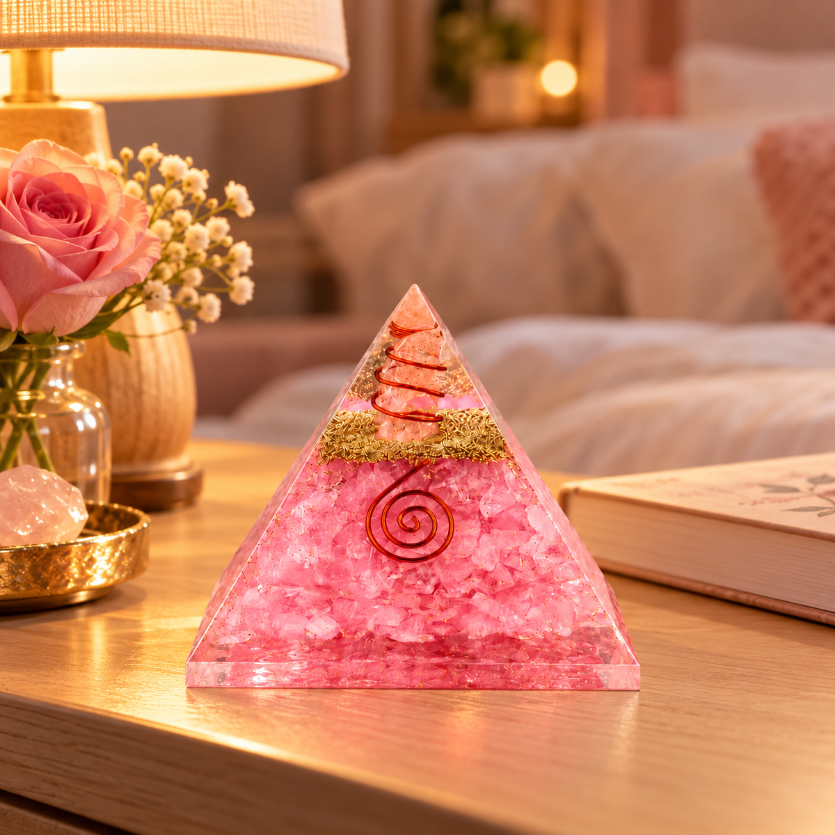 Rose Quartz Love Attraction Orgonite Pyramid | Home Decor & Gift | Lab Certificate