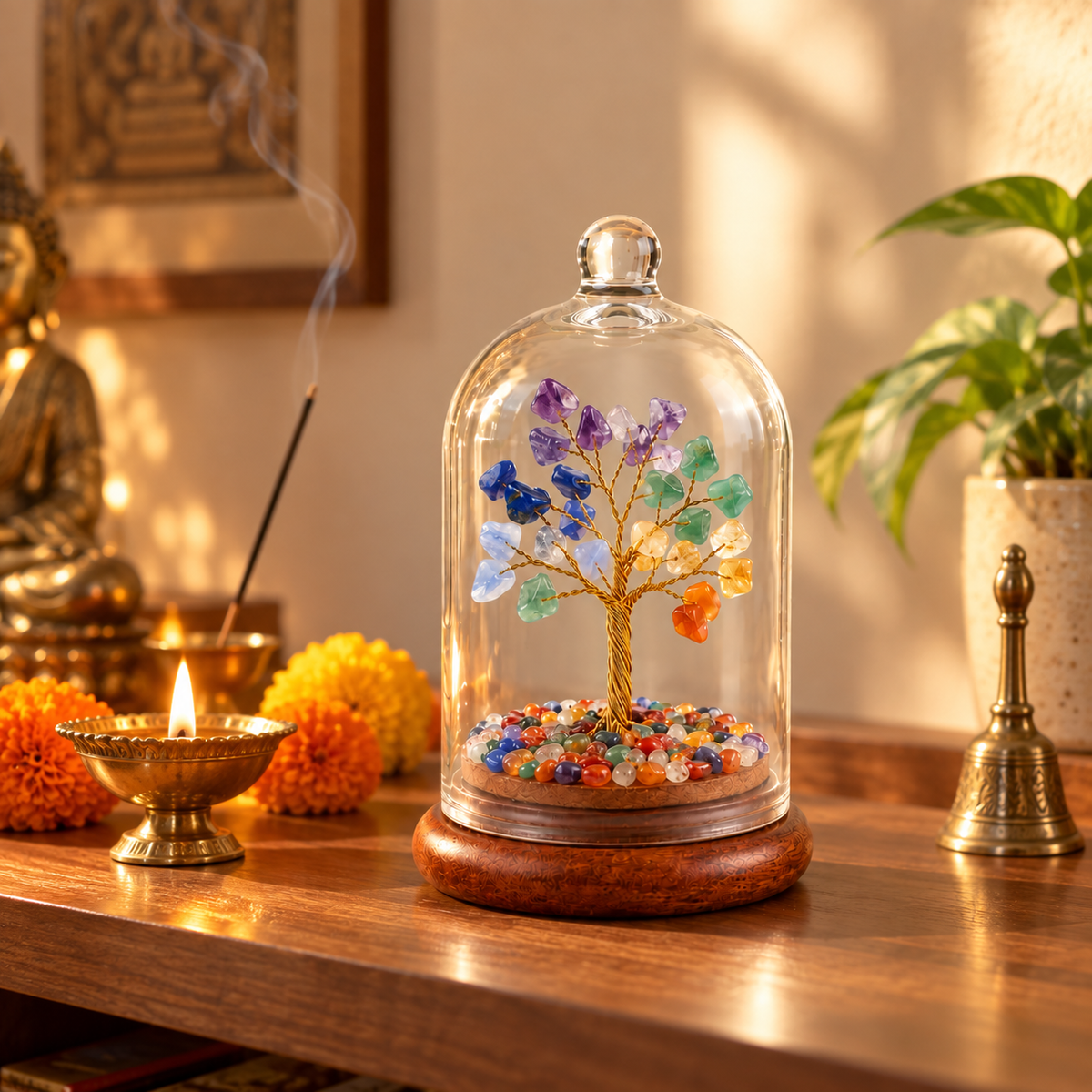 7 Chakra Crystal Wish Tree with Glass Dome | Home Decor & Gift | Lab Certificate