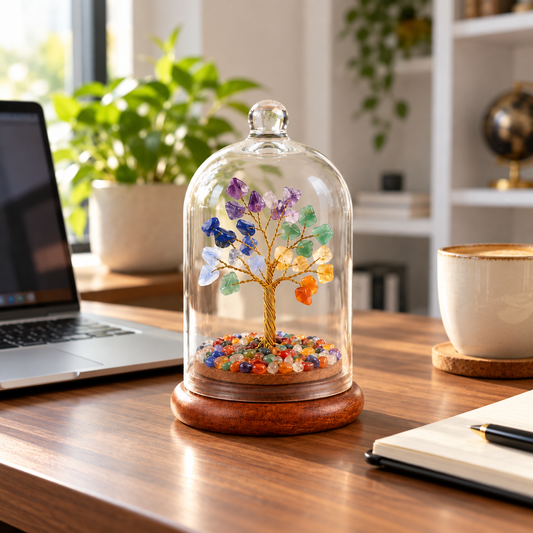 7 Chakra Crystal Wish Tree with Glass Dome | Home Decor & Gift | Lab Certificate