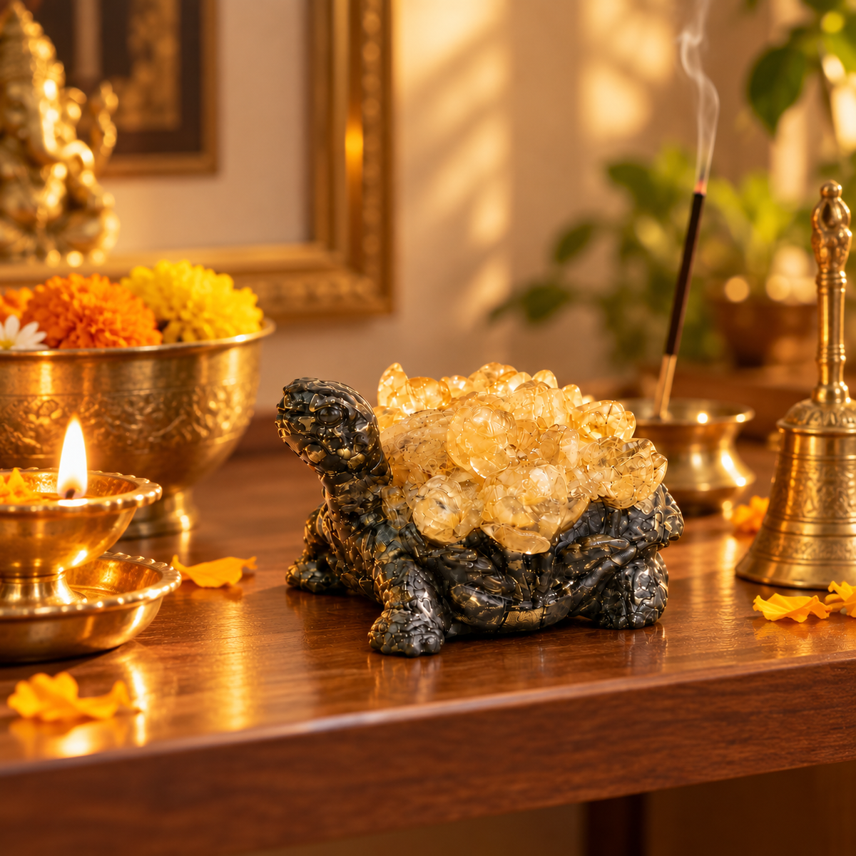 Dhan Labh Citrine Tortoise | Vastu Prosperity & Positive Energy Idol | Lab Certificate