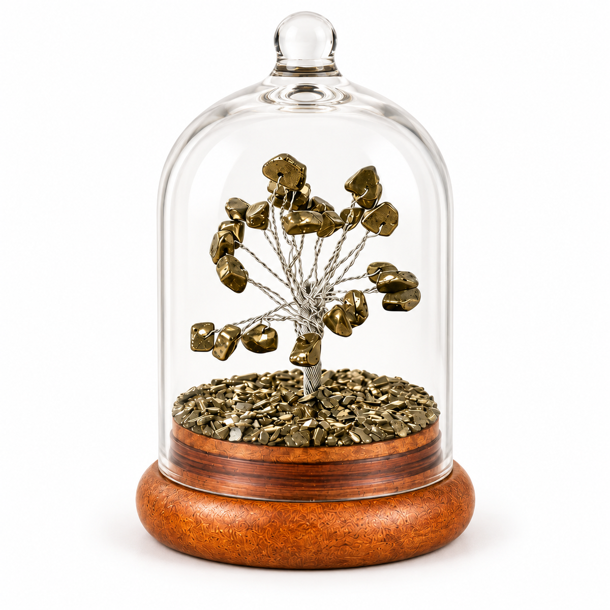 Pyrite Crystal Wish Tree with Glass Dome | Good Fortune Decor & Gift | Lab Certificate