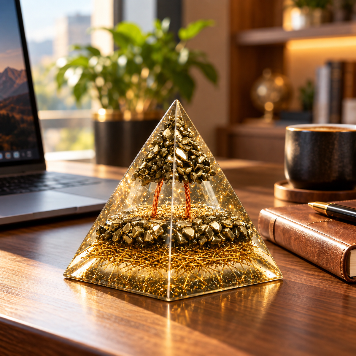Pyrite Orgonite Money Magnet Pyramid | Wealth & Abundance Decor & Gift | Lab Certificate
