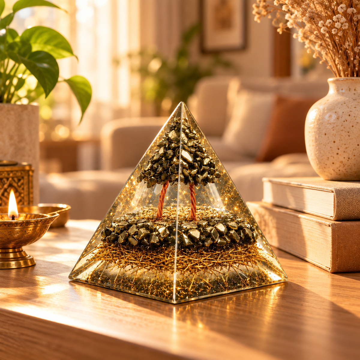 Pyrite Orgonite Money Magnet Pyramid | Wealth & Abundance Decor & Gift | Lab Certificate