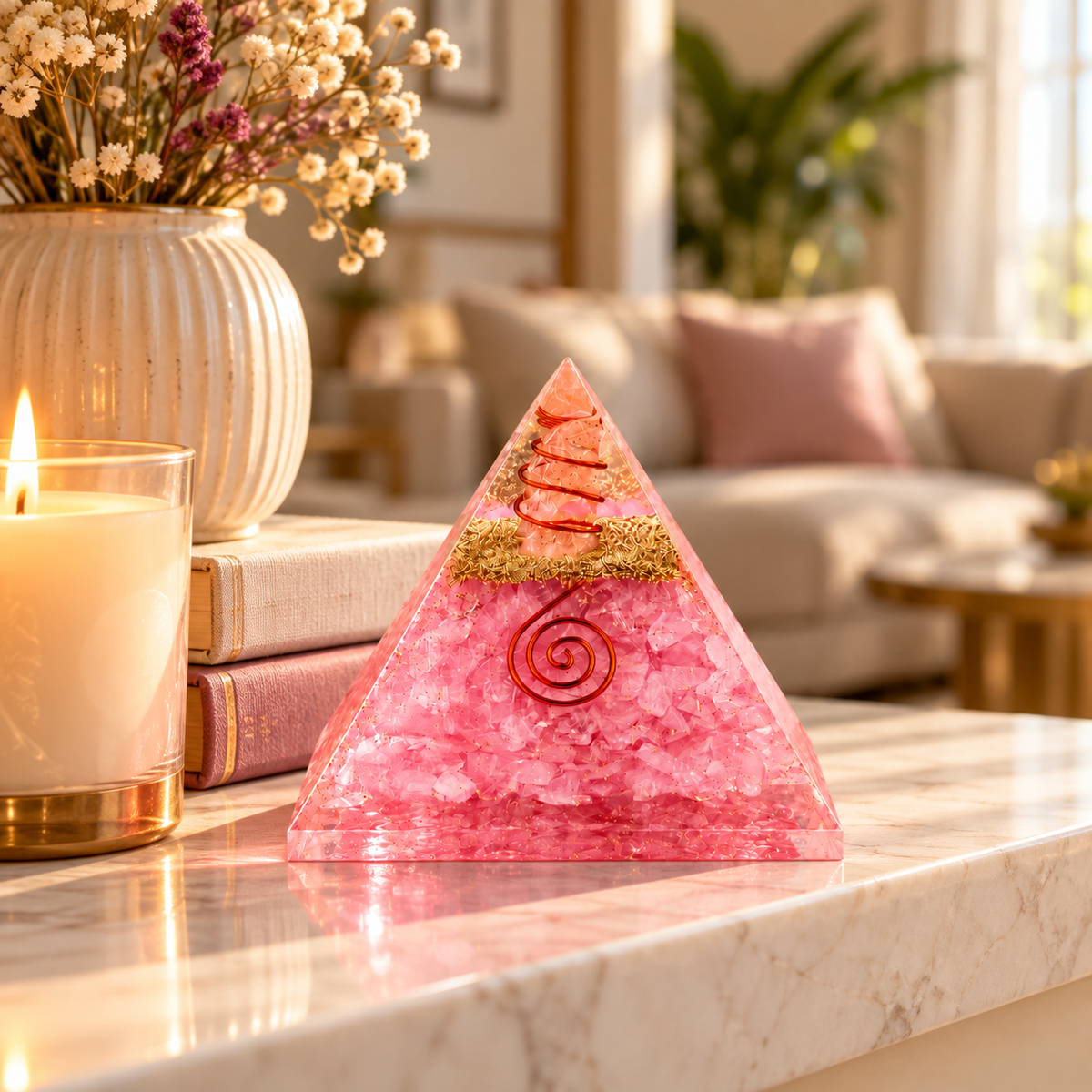 Rose Quartz Love Attraction Orgonite Pyramid | Home Decor & Gift | Lab Certificate