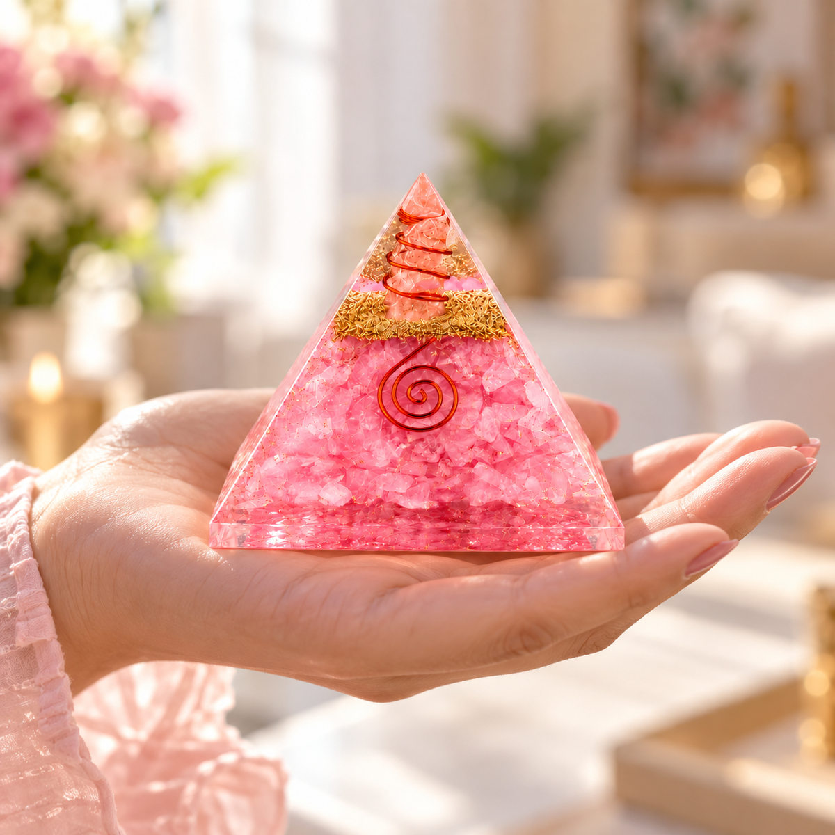 Rose Quartz Love Attraction Orgonite Pyramid | Home Decor & Gift | Lab Certificate