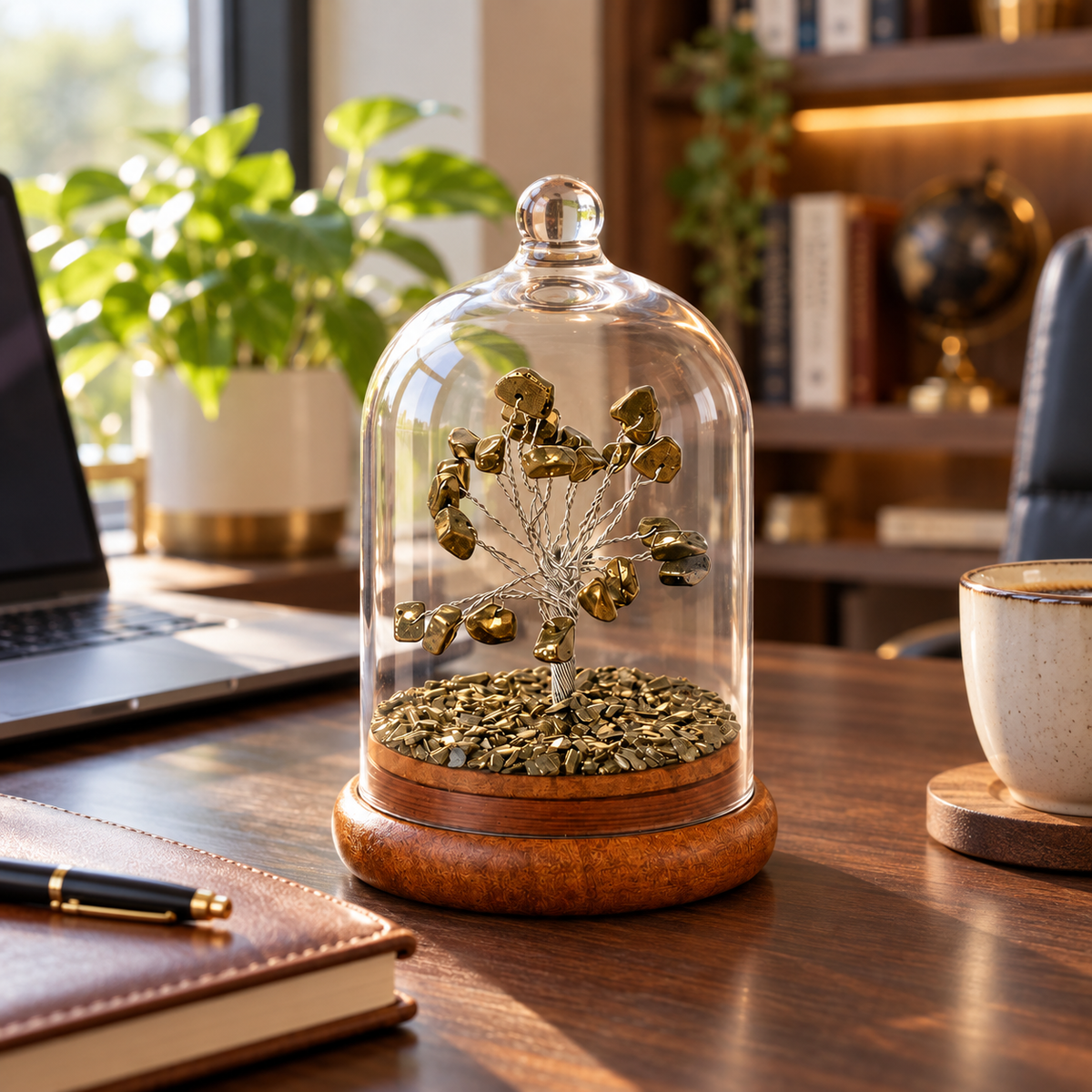 Pyrite Crystal Wish Tree with Glass Dome | Good Fortune Decor & Gift | Lab Certificate