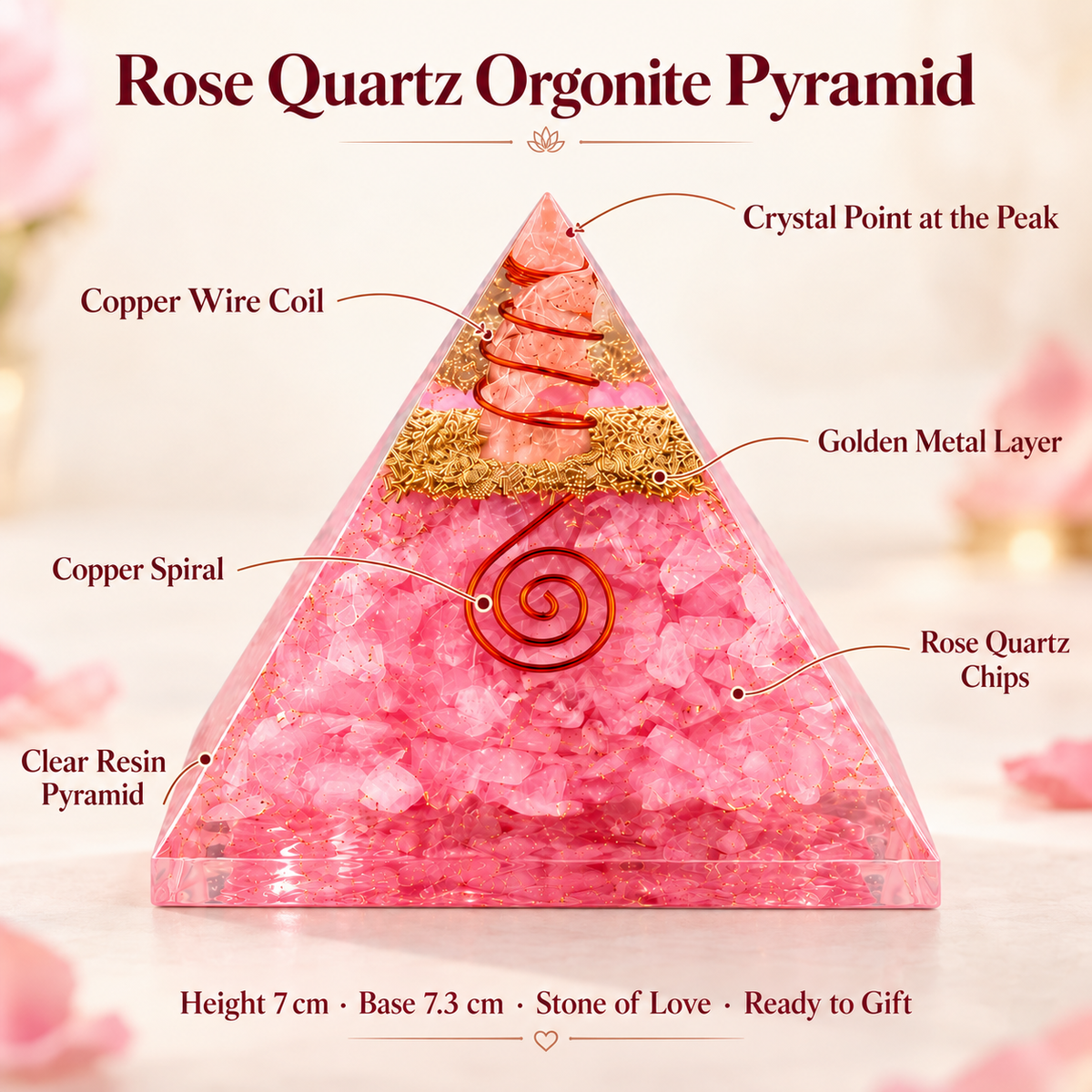 Rose Quartz Love Attraction Orgonite Pyramid | Home Decor & Gift | Lab Certificate