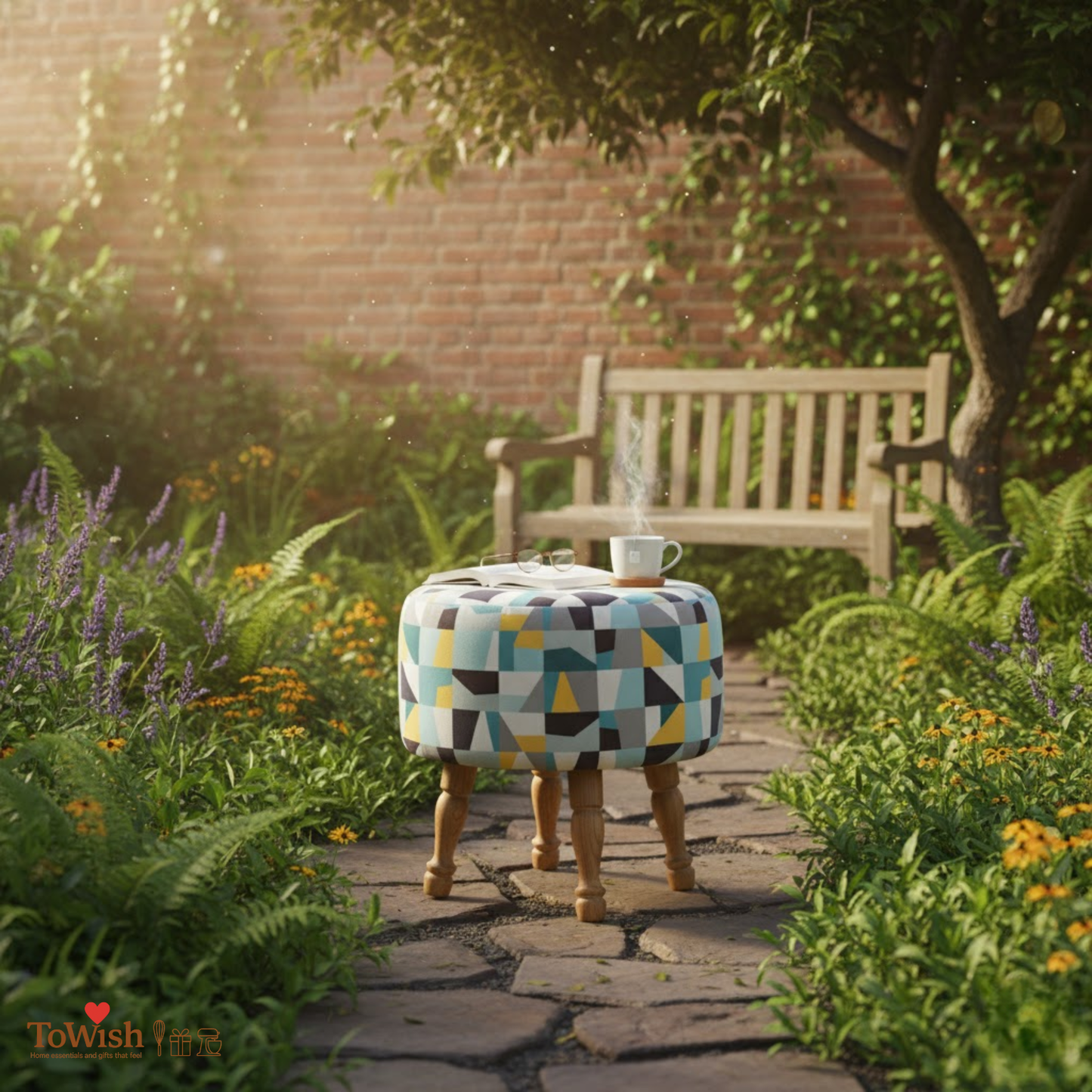 Warli Ottoman Stool - Printed (Height-16" Inch x Diameter-16" Inch), Premium Quality