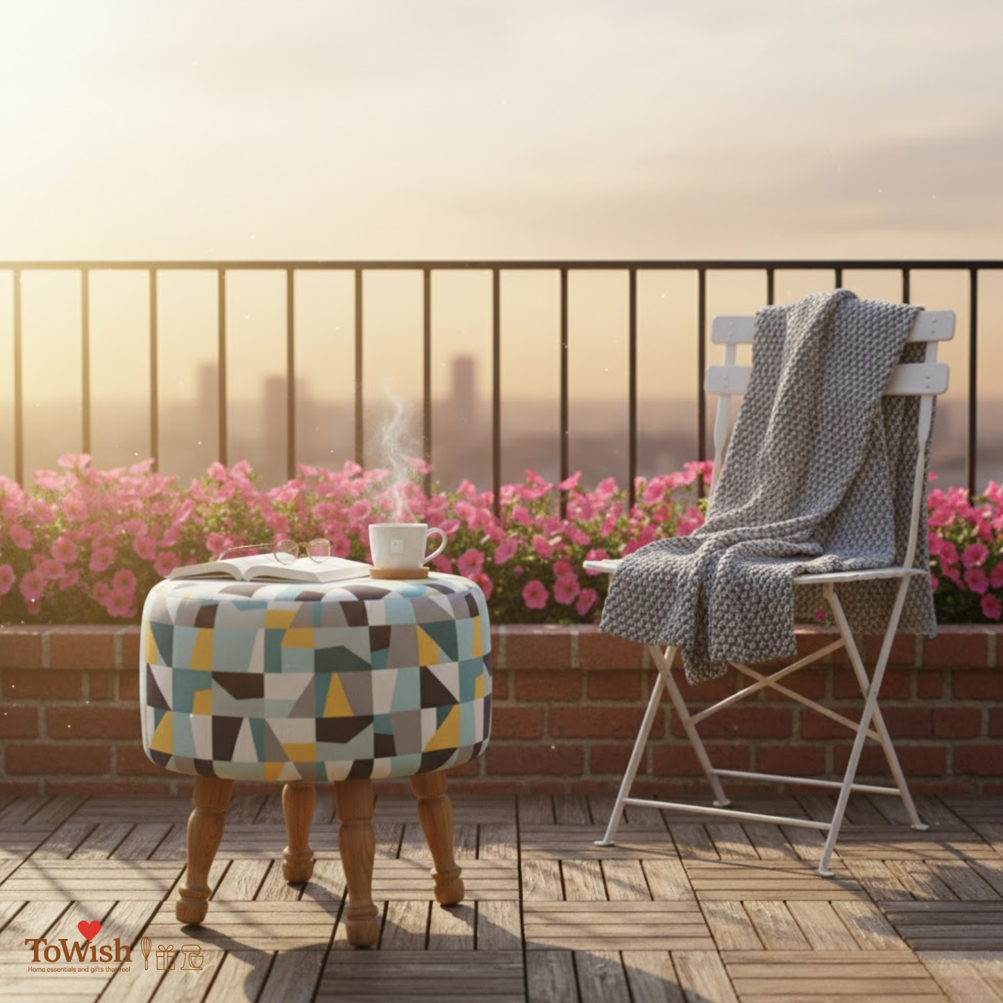 Warli Ottoman Stool - Printed (Height-16" Inch x Diameter-16" Inch), Premium Quality