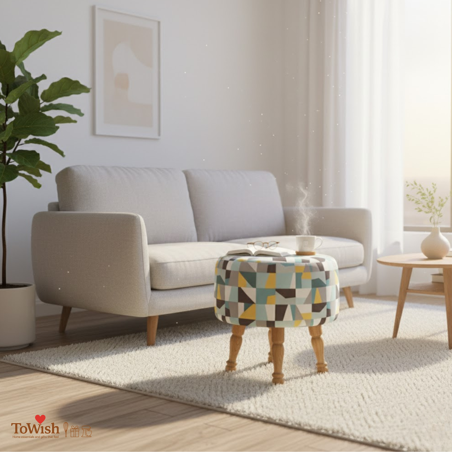 Warli Ottoman Stool - Printed (Height-16" Inch x Diameter-16" Inch), Premium Quality