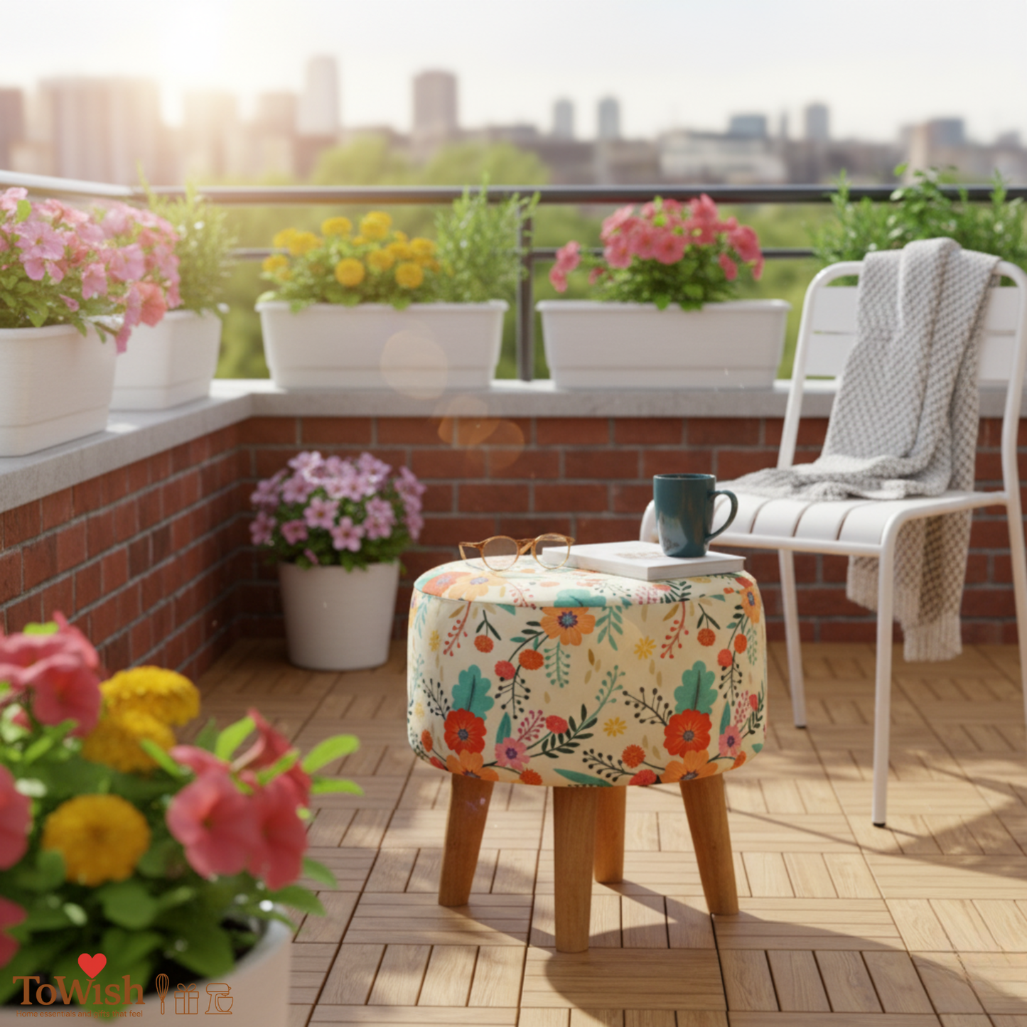 Warli Ottoman Stool - Printed (Height-17" Inch x Diameter-16" Inch), Premium Quality