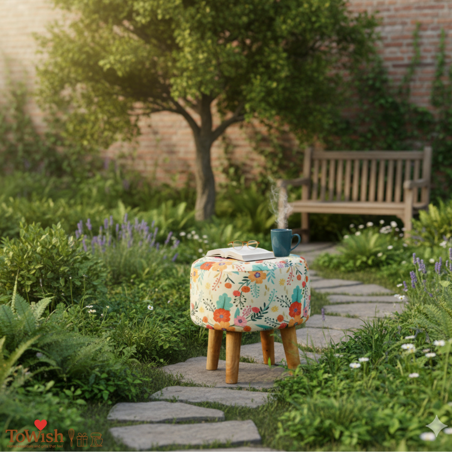 Warli Ottoman Stool - Printed (Height-17" Inch x Diameter-16" Inch), Premium Quality