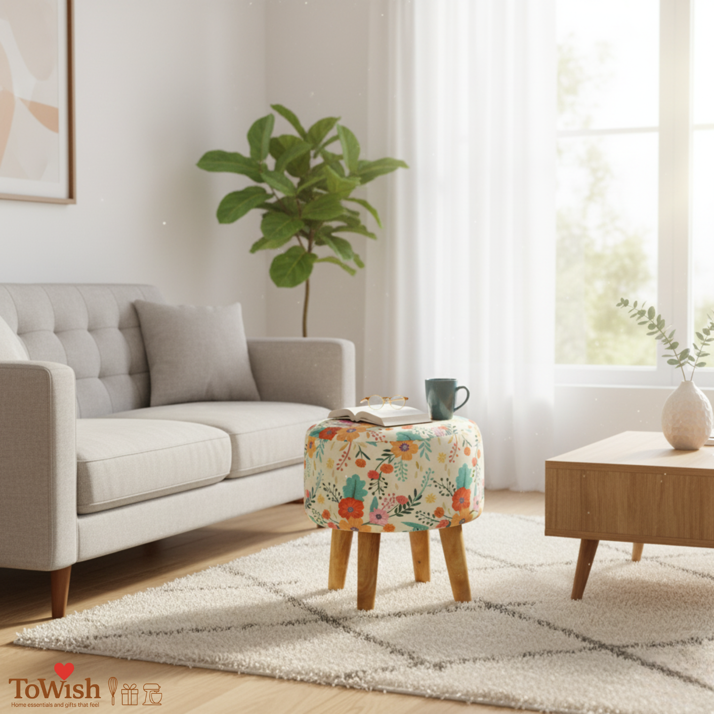 Warli Ottoman Stool - Printed (Height-17" Inch x Diameter-16" Inch), Premium Quality