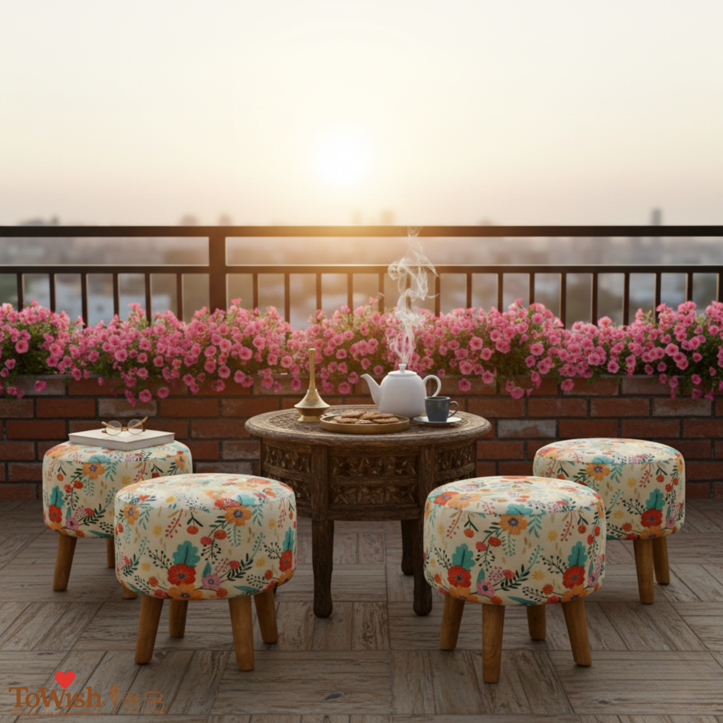 Warli Ottoman Stool - Printed (Height-17" Inch x Diameter-16" Inch), Premium Quality