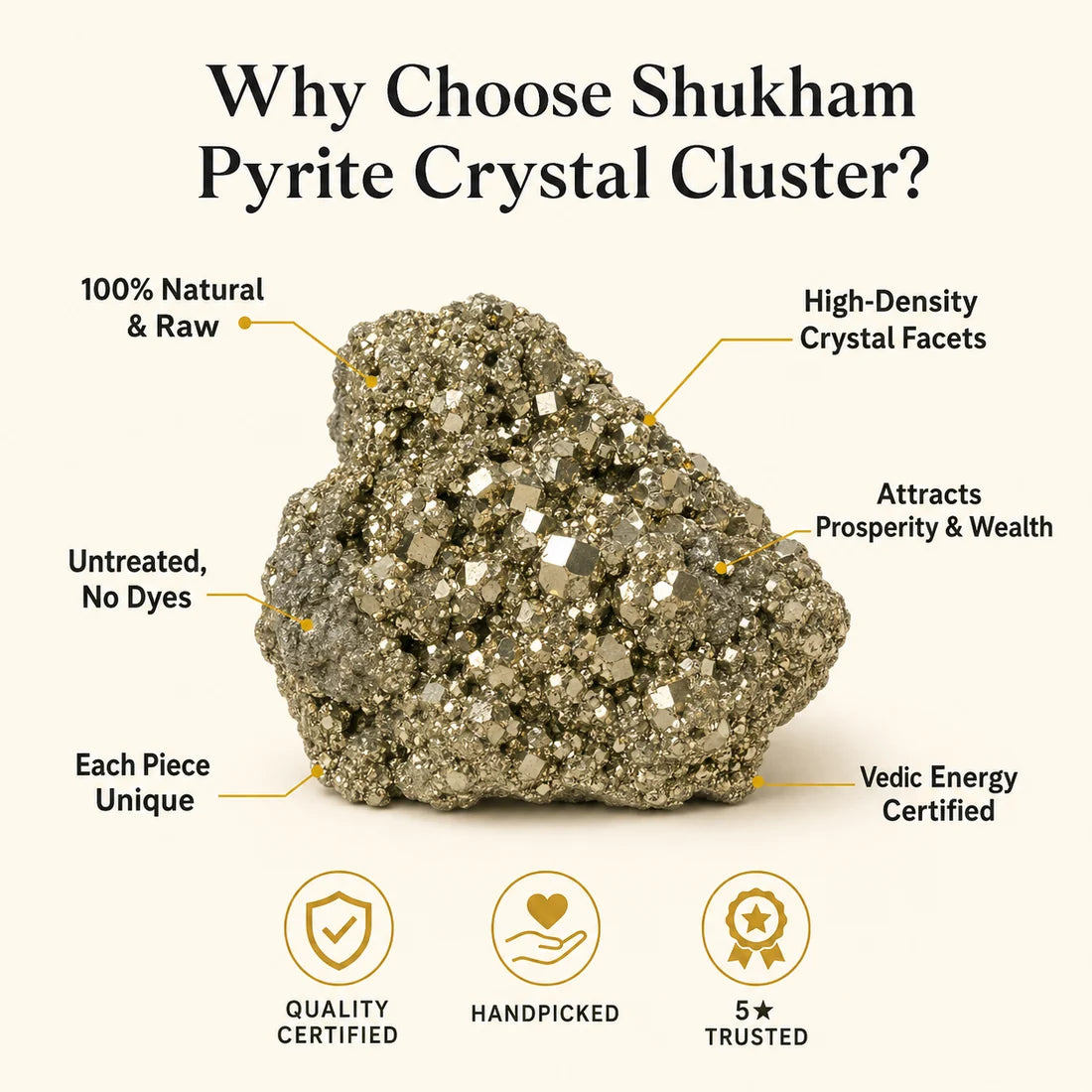 Natural Pyrite Raw Crystal Cluster Stone | Positive Energy Decor & Gift | Lab Certificate