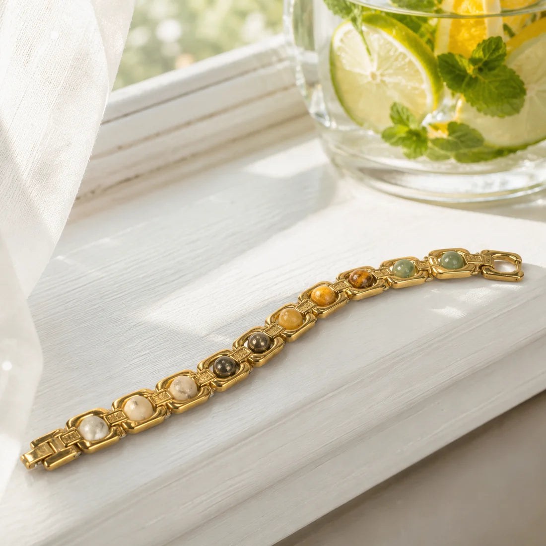Dhan Yog Metal Bracelet in Antique Gold Finish | Crystal Bracelet for Wealth & Prosperity | Lab Certificate